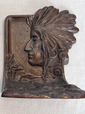 Antique Heavy Cast Bookends Depicting an Indigenous Warrior